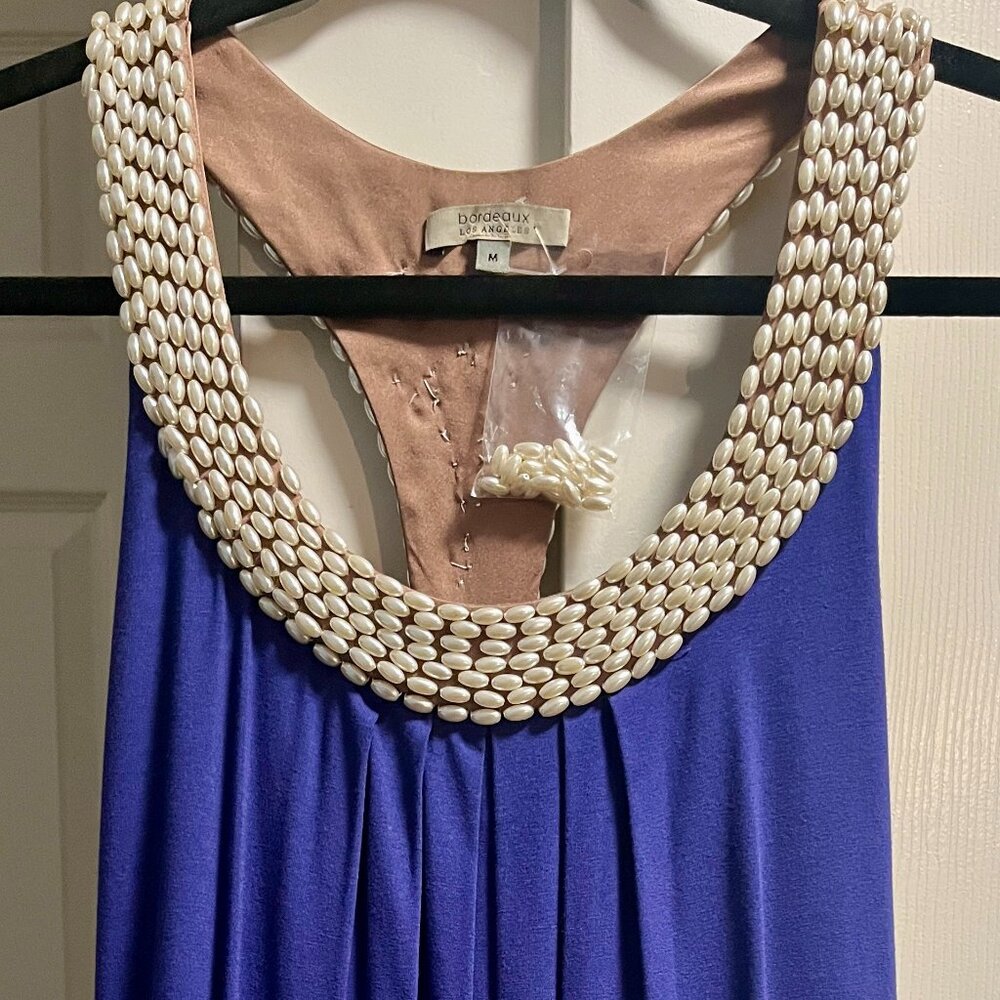 Bordeaux LA Beaded Pearl Shirt, Cobalt Blue, size Med (fits like a 12)